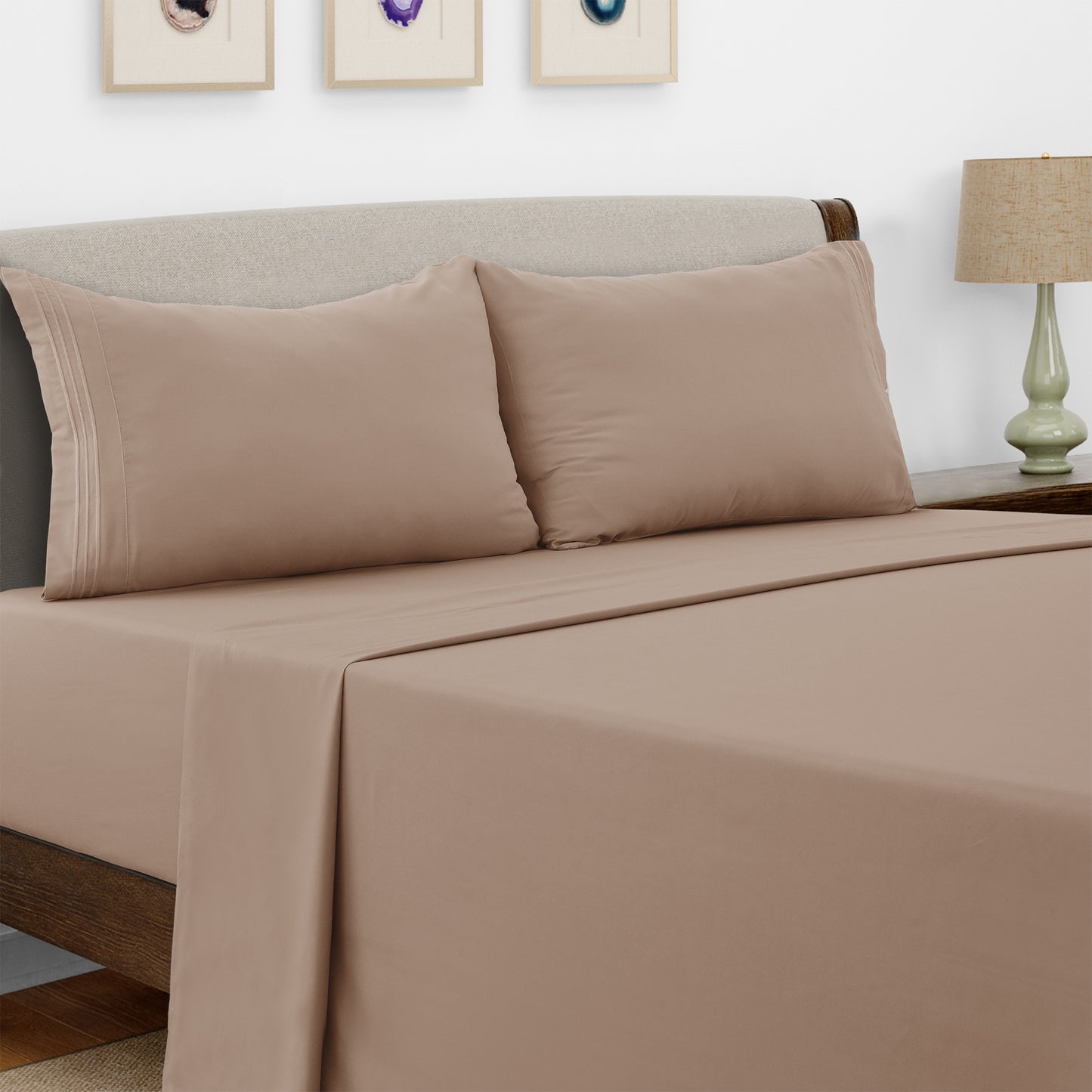 Lux Decor 4 Pieces Solid Bed Sheets - Stylish Comfy Bedding Set - Hotel Luxury Skin Friendly Cooling Sheets & Embroidered Pillowcases Without Filler - Classic Collection With 16 Inches Deep Pocket - Brushed 100% polyester- Shrinkage & Fade Resistant