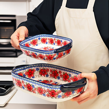 2pcs Bohemian Porcelain Baking Dishes - 13-inch Large Rectangular Baker Set  Elegant Mother's Day Gift for Home Chefs, Kitchen Essentials, Decorative Cookware, Stylish Bakeware, Premium Cookware, Durable Bakeware, Cooking Enthusiasts