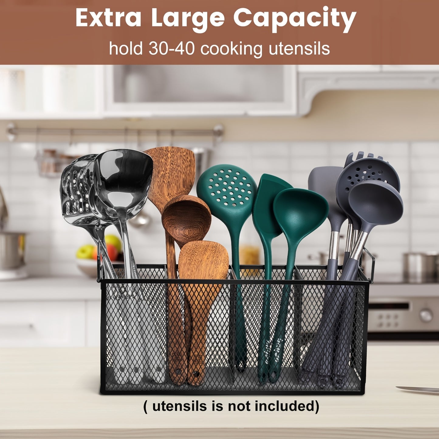 Kitchen Utensil Holder 4-Compartment Diatomaceous Earth Base Organizer