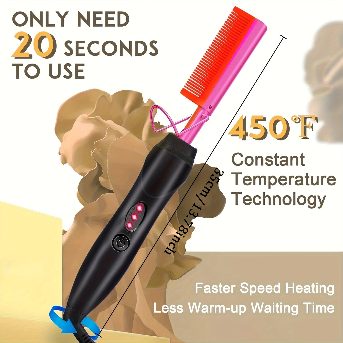 Color Hot Comb Hair Straightener Heat Pressing Combs - Ceramic Electric Hair Straightening Comb, Curling Iron for Natural Hair Beard Wigs Hair Tools, Holiday Gifts (Bonus: 2 Clips + 1 Comb)