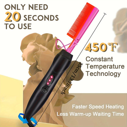 Color Hot Comb Hair Straightener Heat Pressing Combs - Ceramic Electric Hair Straightening Comb, Curling Iron for Natural Hair Beard Wigs Hair Tools, Holiday Gifts (Bonus: 2 Clips + 1 Comb)
