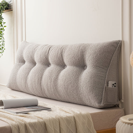 Triangular Headboard Pillow Daybed Wedge Pillow with Side Pockets, Bed Rest Reading Pillow with Removable And Washable Cover, Bed Gap Filler, Bolster Backrest Support Cushion for Twin/Queen/King Beds (Multiple Colors)