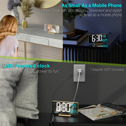 Large Digital Alarm Clock 6.7" with Dual Alarm & Dimmable LED Display – USB Powered Desk Clock with Temperature, Date & Day of Week | Modern Golden Bedside Clock for Bedroom, Living Room & Office
