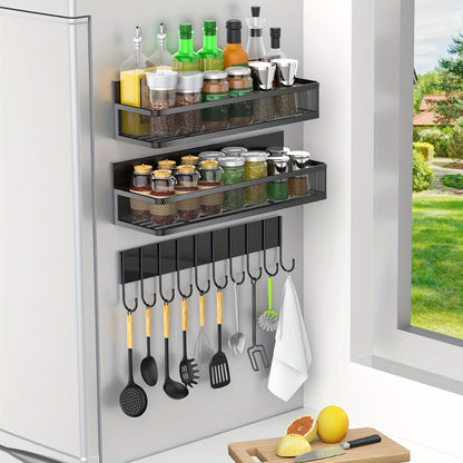 1/3/4pcs, Magnetic Floating Shelf, Refrigerator Magnetic Shelf with Hooks, Strong Magnetic Floating Shelf, Refrigerator Kitchen Magnetic Shelf, Refrigerator Organizer, Floating Shelf Organizer, Kitchen Accessories, College Dormitory Essentials