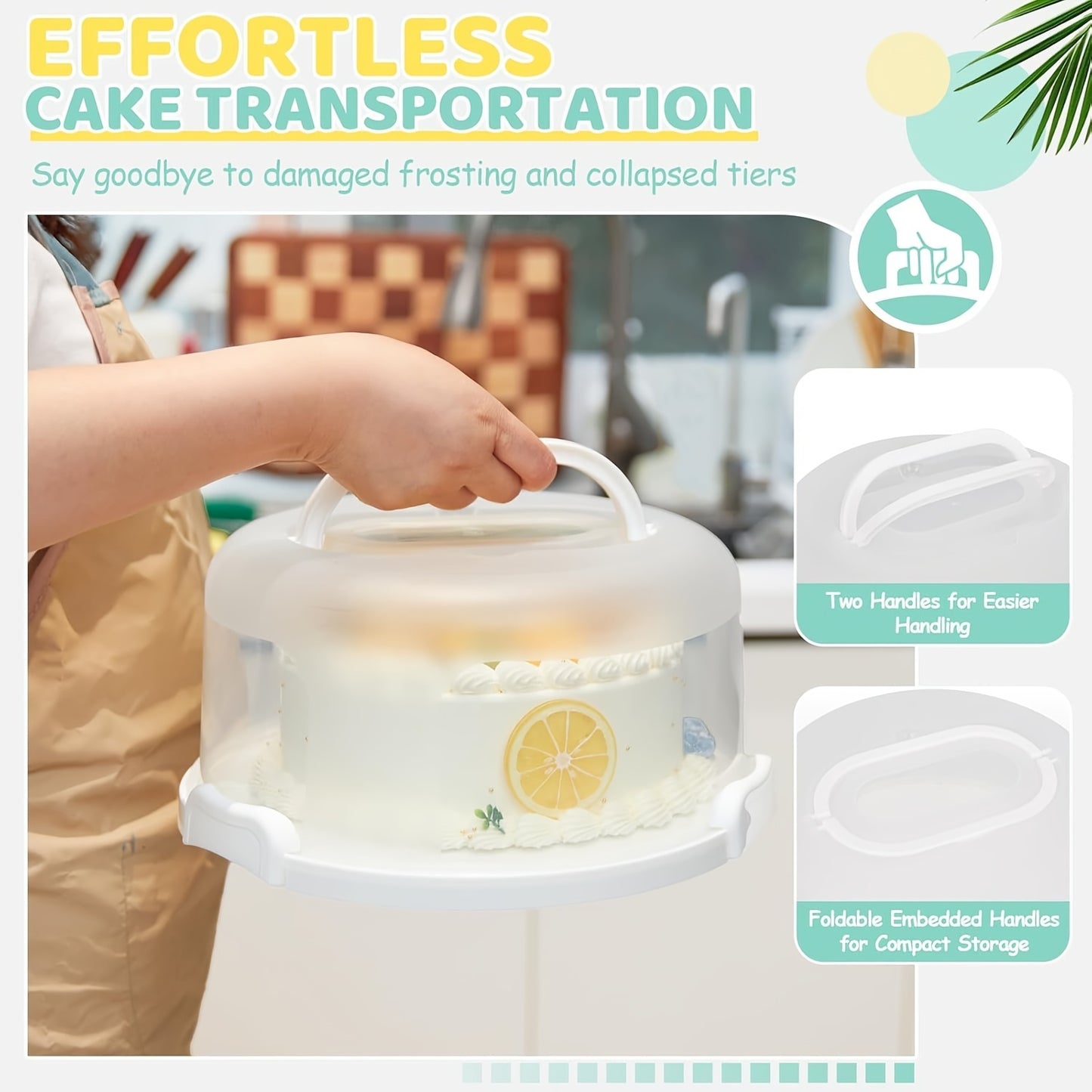 10 Inch Cake Carrier with Lid, BPA-Free Plastic Cake Storage Container & Cupcake Keeper, 2 Handles for Easy Transport Of Pies, Fruits, Nuts, Secure Base
