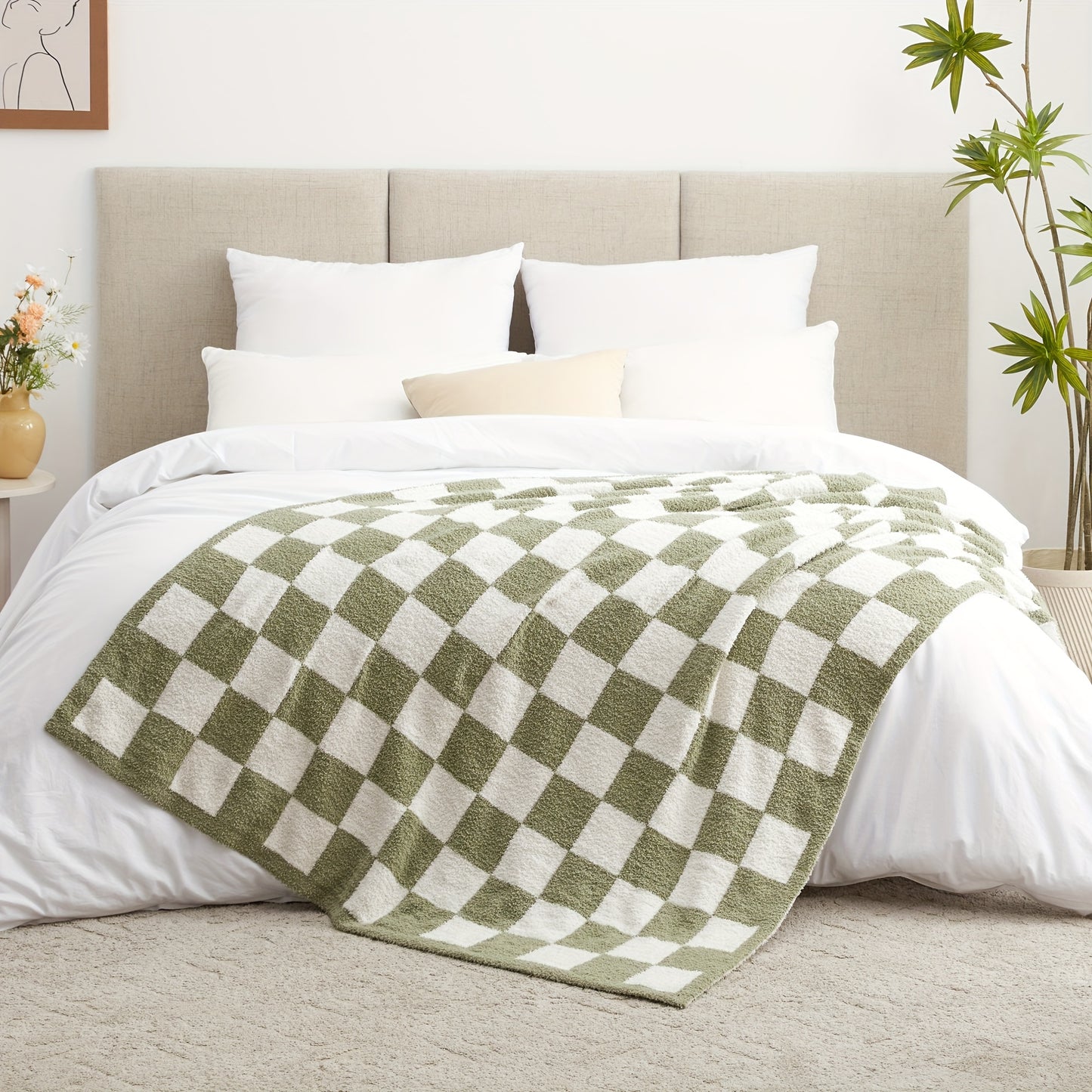 Checkered Throw Blanket, Blanket With Checkerboard Grid Pattern, Soft Cozy Fluffy Blanket For Couch Bed Sofa, Warm Fuzzy Plaid Blanket For All Seasons, 50"×60"