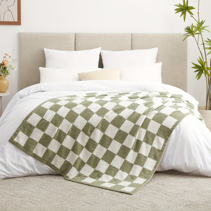 Checkered Throw Blanket, Blanket With Checkerboard Grid Pattern, Soft Cozy Fluffy Blanket For Couch Bed Sofa, Warm Fuzzy Plaid Blanket For All Seasons, 50"×60"