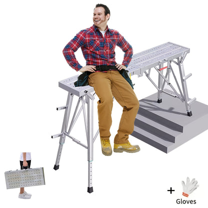 Work Platform Adjustable Folding Scaffolding Portable Step Ladder Height Drywall Bench Heavy Duty Load Capacity for RV Cleaning Painting Car Washing Decorating