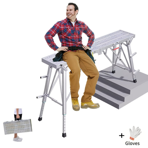 Work Platform Adjustable Folding Scaffolding Portable Step Ladder Height Drywall Bench Heavy Duty Load Capacity for RV Cleaning Painting Car Washing Decorating