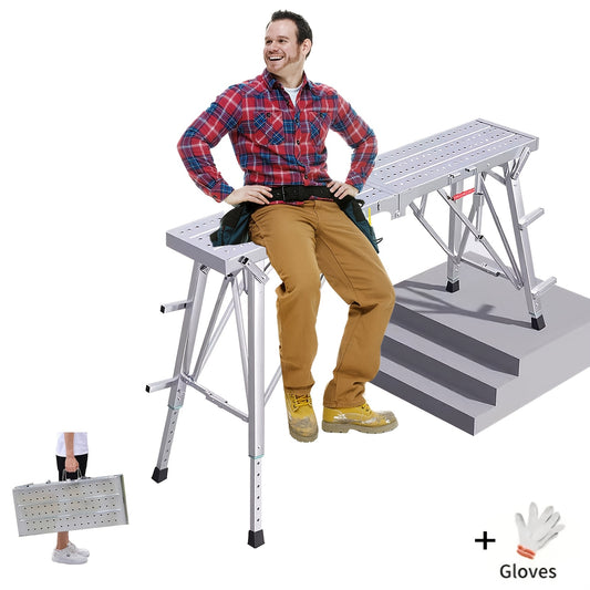 Adjustable Folding Scaffolding Work Platform 800 lbs, Portable Drywall Bench Step Ladder with Anti-Slip Feet & Safety Lock, Height 31.5"-49.2", for Painting, Cleaning, Car Washing & Decorating