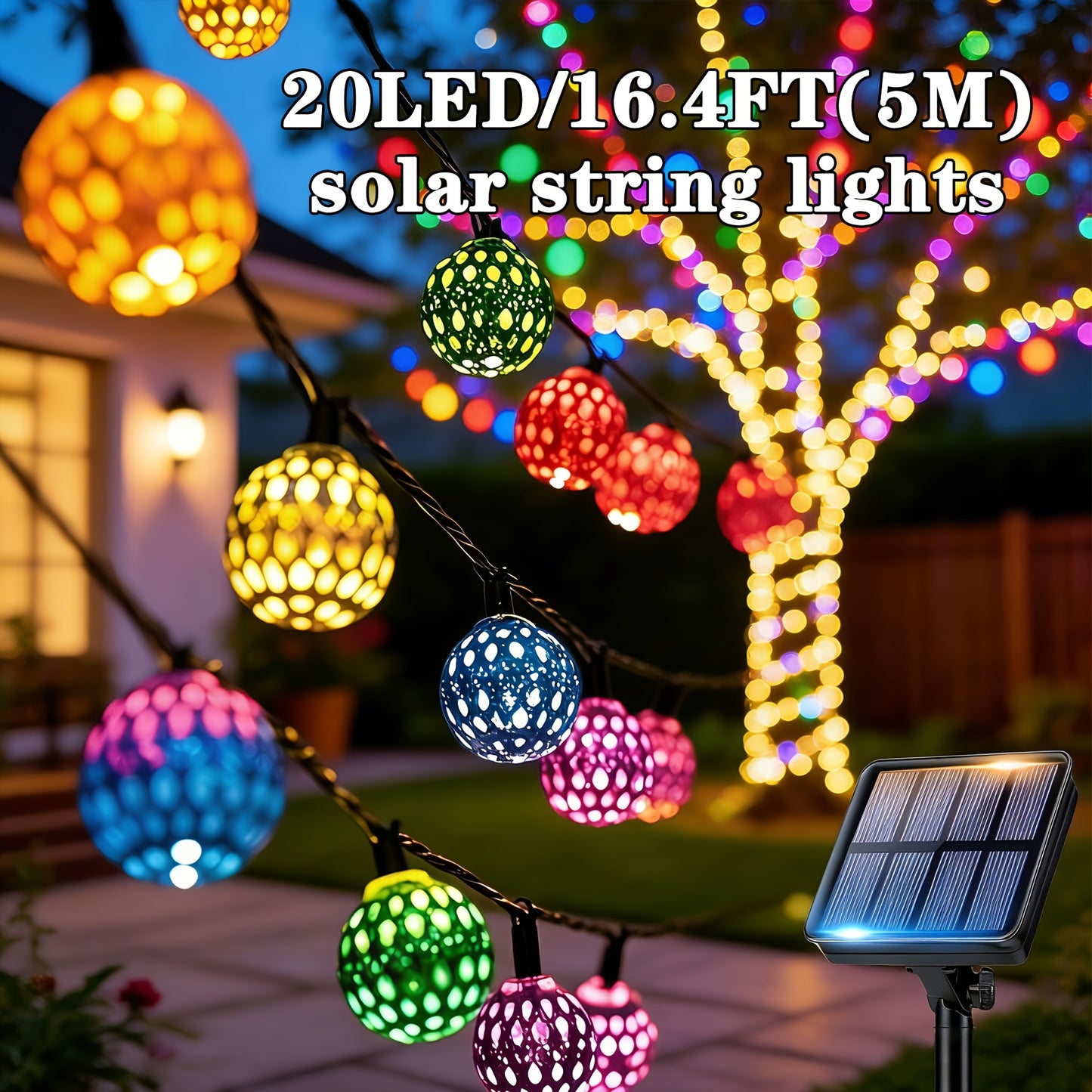 Moroccan Style Outdoor Solar Light String-50/30/20 LED Beads, 8 Modes of Metal Sphere Solar Lights, IPX65 Fairy Lights, Suitable for Easter, Birthdays, Mother'S Day, Parties, Weddings, Holiday Decoration, Courtyards, Lawns, Christmas Trees
