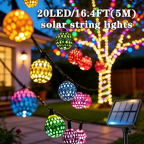 Moroccan Style Outdoor Solar Light String-50/30/20 LED Beads, 8 Modes of Metal Sphere Solar Lights, IPX65 Fairy Lights, Suitable for Easter, Birthdays, Mother'S Day, Parties, Weddings, Holiday Decoration, Courtyards, Lawns, Christmas Trees