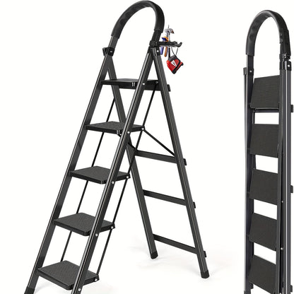 5/4/3 Step Ladder with Anti-Slip Pedal - Folding Step Stool with Tool Tray 450 LBS Portable Steel Ladder for Adults for Home Kitchen Library Office (5/4/3 Step)
