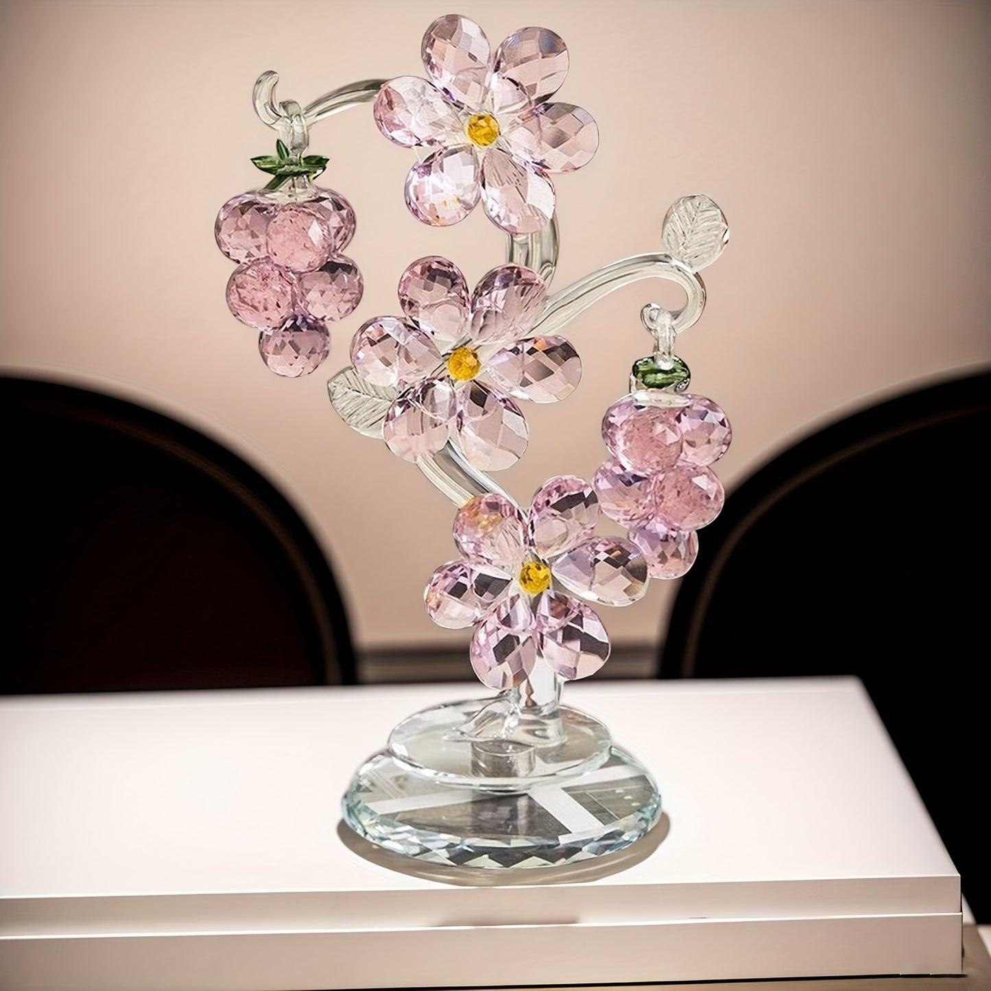 1 Pink Crystal Tree Statue Ornament, Romantic Home Decor, With A Rotatable Base, Crystal Flower Wedding Decoration, Valentine'S Day, Christmas, Mother'S Day, Gift For Mother