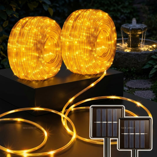 Outdoor Solar LED String Lights Waterproof – Flexible Fairy Lights 23FT to 105FT for Pool, Fountain, Garden, Patio & Wedding Decor – Neon Blue, White, RGB & Amber Colors