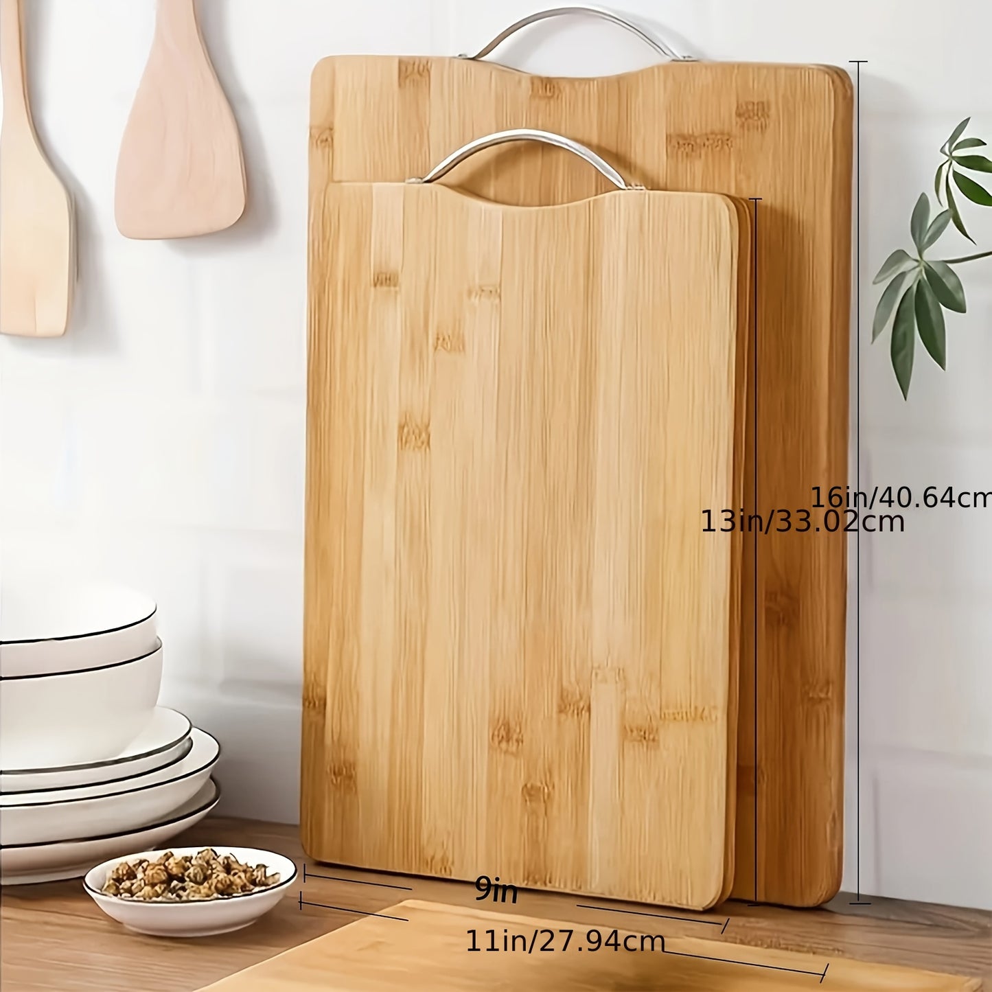 1pc Bamboo Cutting Board, Multiple Sizes Available 8.66x12.6inch 10.24x14.17inch 11.02x15.75inch 14.17x10.24inch, Double-Sided Sturdy Bamboo Chopping Board, Household Kitchen Food Prep Board for Fruit Vegetable Meat Cutting