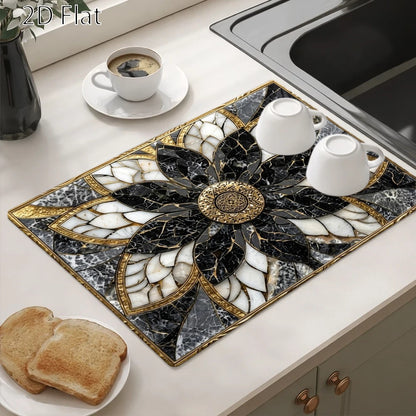 Luxury Black Golden for Lotus Marble Pattern Stove Protector Mat, Heat Resistant, Wear Resistant, Dirt Resistant, Durable, Easy to Clean, Reusable, Suitable for Gas Stove, Glass Cooktop, Induction Cooker, Oven, Washing Machine and Dryer Top