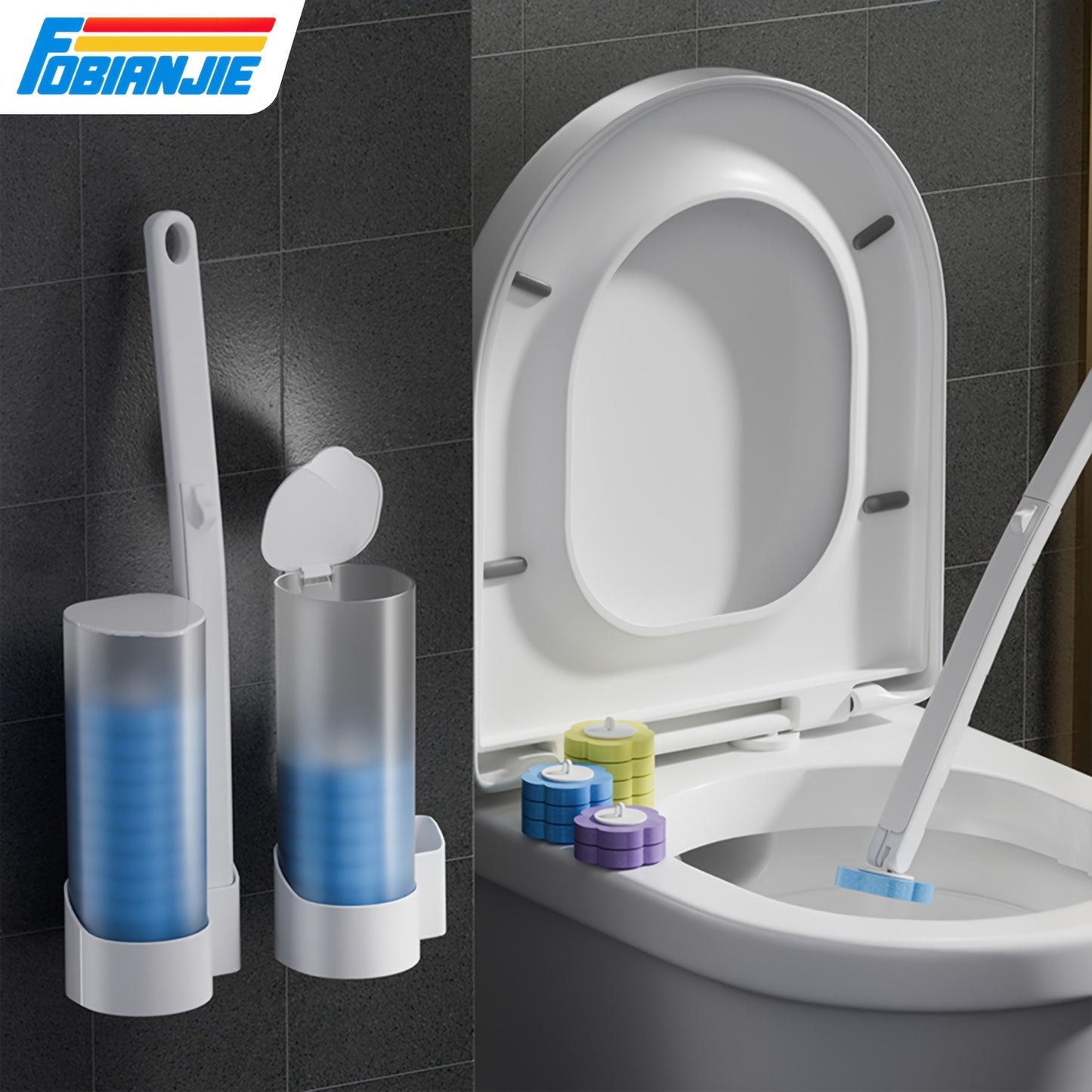 (18pcs Heads Avail)FOBianJIE Disposable Toilet Brush - 2 Replaceable Heads, Portable Durable | Bathroom Cleaning Tool