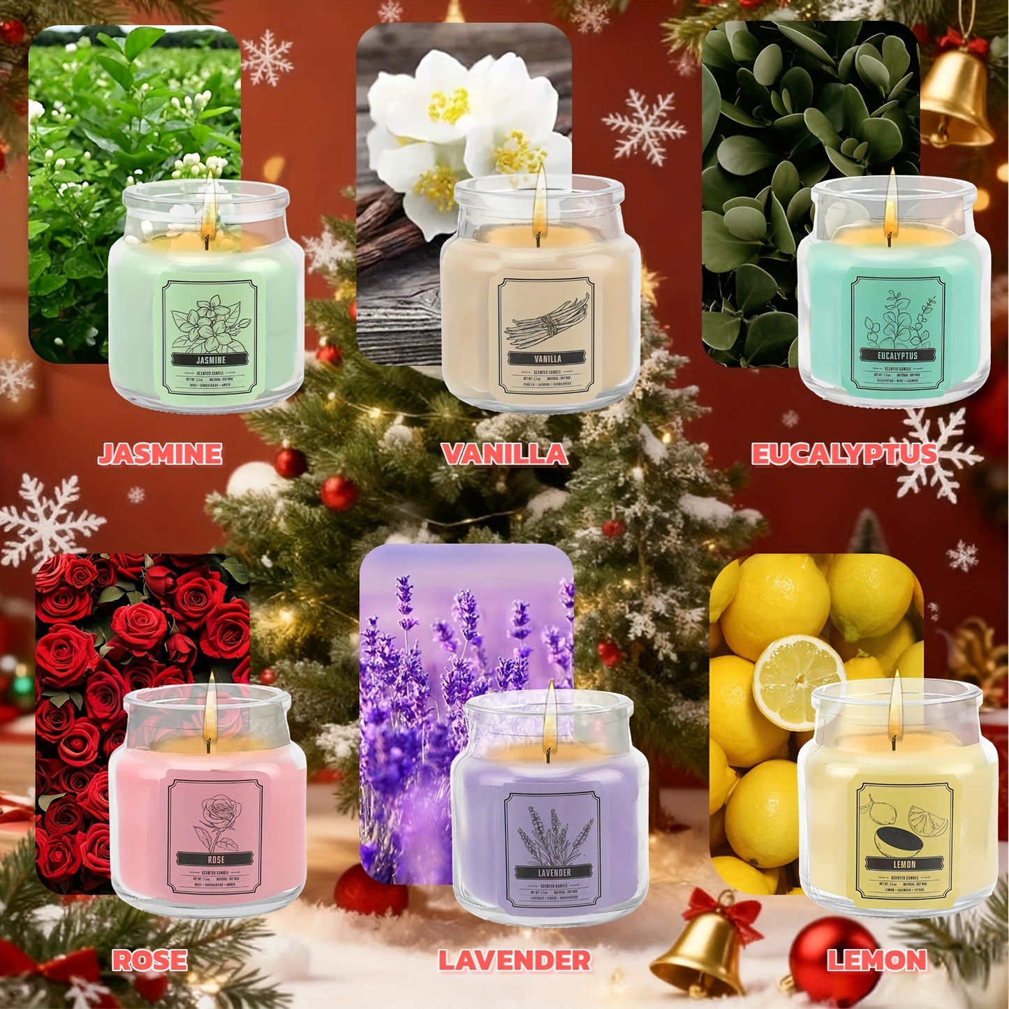 6pcs Candles Set Scented Candles for Home, Gifts for Family People And Friends, Soy Candle Of 3.5oz, 120 Hour Lasting, 6 Scents Fragrance Of Jasmine Eucalyptus Lavender Vanilla Rose Lemon, for Thanksgiving Christmas Decor, Mother's Day Gift
