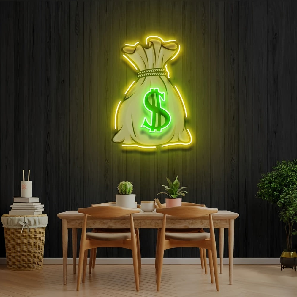 1pc of Neon Sign Featuring a Money Bag, Perfect for Wall Decoration - LED Neon Light for a Man Cave, Powered by USB, Measuring 15.75 X 11.81 inch