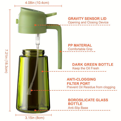 2pcs Kitchen Glass Olive Oil Dispenser Bottle, 2-In-1 Oil Bottle And Cooking Sprayer, 16Oz Premium Dark Green Glass Oil Bottle, Oil Sprayer for Cooking, Oil Dispenser for Kitchen with 6pcs Stickers, The Perfect Cooking Gadget for BBQ, Rvs, And Salad