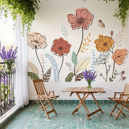 Bohemian Floral Wall Decals Featuring Wildflowers, Perfect for Decorating Living Rooms And Bedrooms. These Self-Adhesive Stickers Include Designs of Flowers And Fruits, Ideal for Enhancing The Walls of Your Living Space And TV Area
