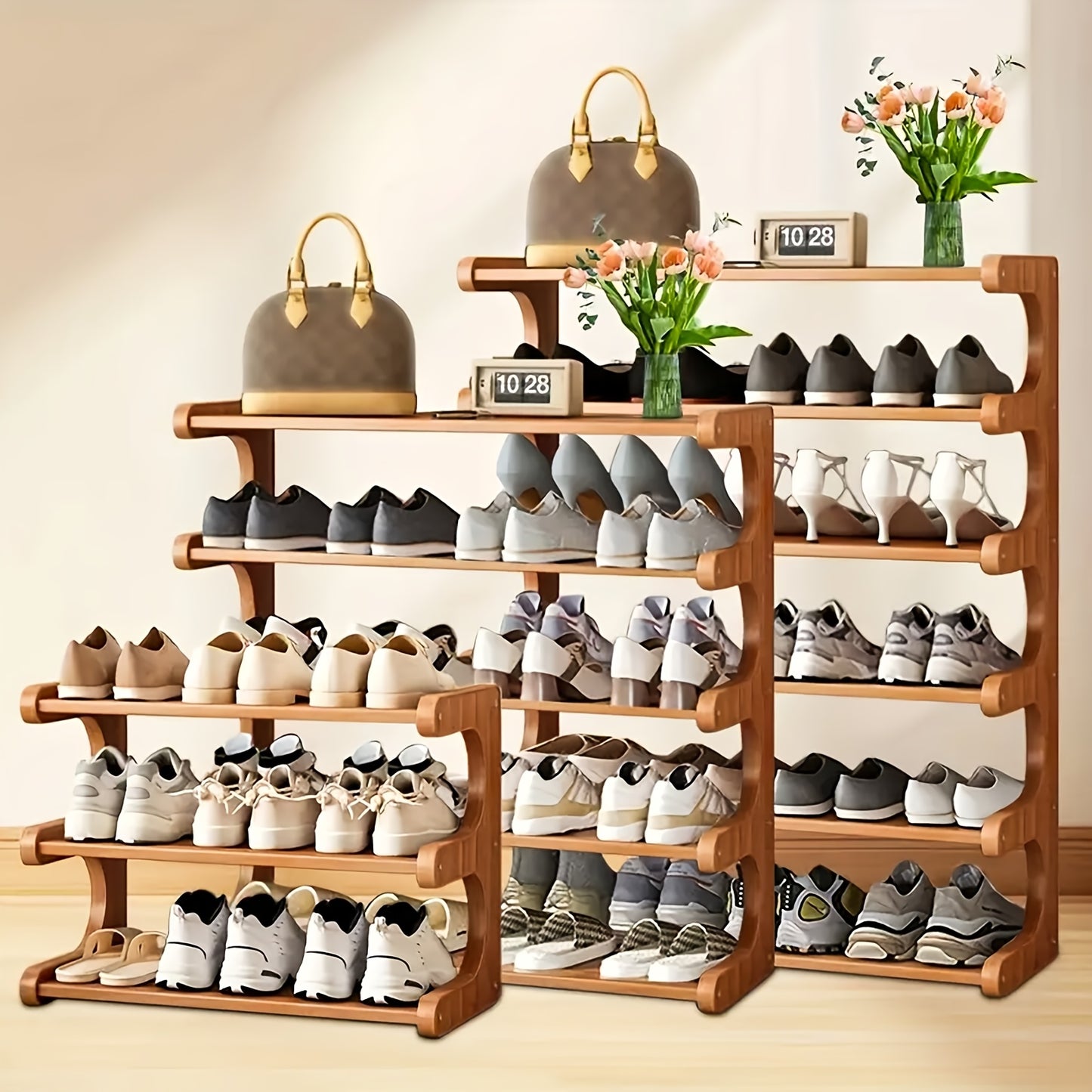 3/5/6 Layer Bamboo Shoe Rack, Bamboo Shoe Storage Solution, Multi-layer Independent Sorting Rack, Easy to Assemble, Saves Space, Suitable for Entrances, Living Rooms, Bedrooms, And Garages.