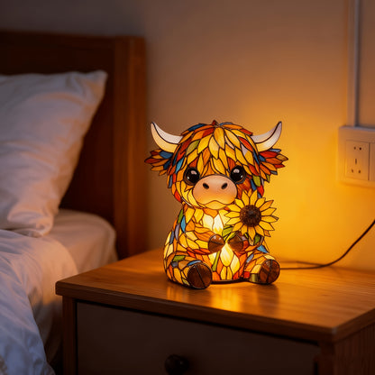 Handcrafted Highland Sunflower Highland Cow Desk Lamp, Powered by USB, Cute Cow-Shaped Night Light. Suitable for Decoration in Bedrooms And Living Rooms. It Is an Ideal Gift for Friends, Family And Loved Ones