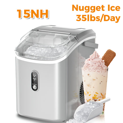 Ice Maker Machine – Nugget Ice & Bullet Ice Countertop, 26-35 Lbs Daily, One-Button Operation, Self-Cleaning, Portable Ice Maker with Ice Scoop for Home, Kitchen & Office