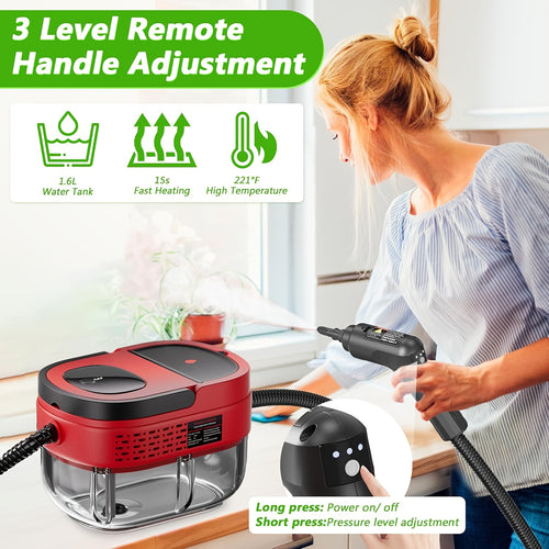 Handheld Steam Cleaner, 1500W High Pressure Steamer for Cleaning, Portable Steam Cleaner with 54.1oz Water Tank, 3 Levels Adjustable Handle, Steam Cleaner for Home, Car, Furniture, Bed Bugs