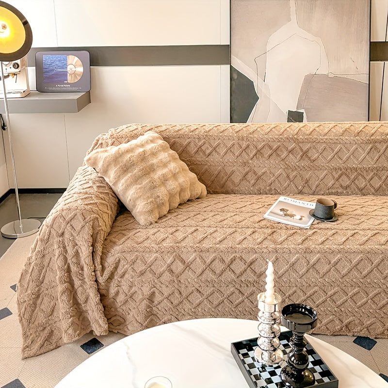 Sofa Cover, Sofa Slipcover, Soft Polyester Velvet Fabric, Suitable for 2-4 Seater Sofas, Non-Slip Washable Sofa Cover, Pet-Friendly, Bohemian Modern Jacquard Couple Tatami Cover for Bedroom Sofa