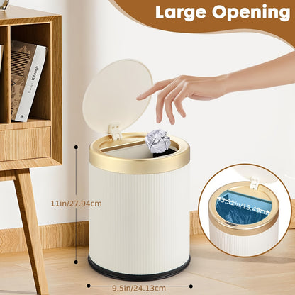 1pc 3.17gal Elegant Large Capacity Push-Top Waste Bin, Double Inner Bins, Odor-Resistant Oval Rubbish Container, Contemporary Plastic Trash Can for Kitchen, Bedroom, Living Room, Bathroom, Holiday Gifts, Halloween Presents