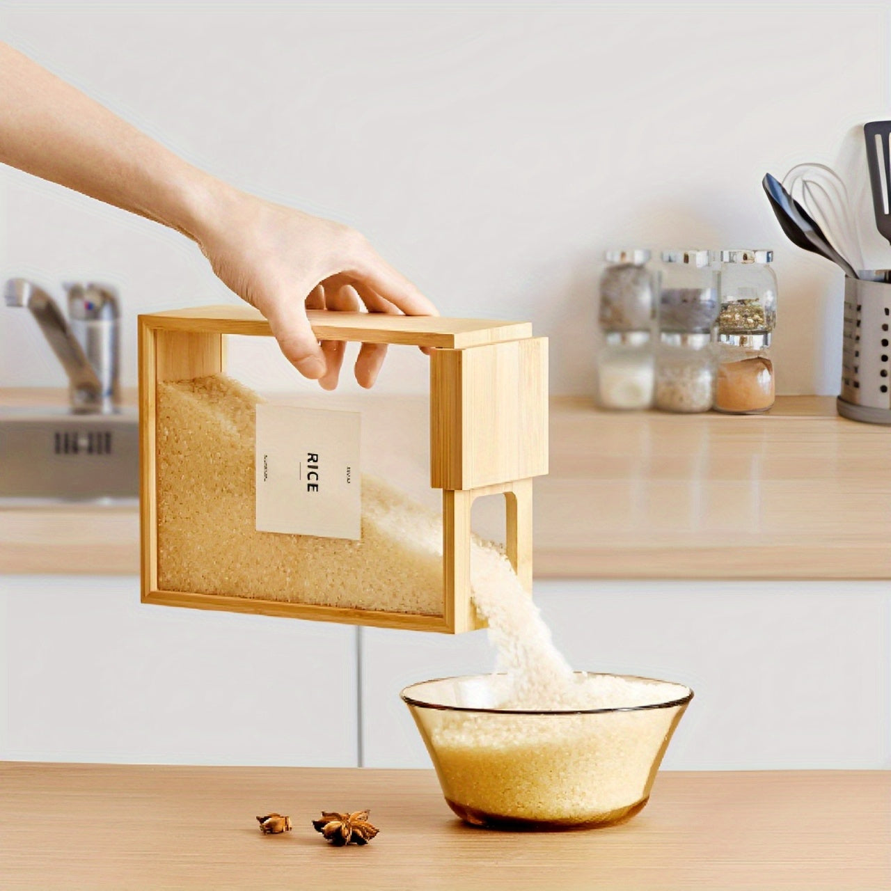 2pcs High Quality 101.44 Ounces Reusable Rectangular Kitchen Food Storage Boxes, Wooden Food Storage Boxes with Sliding Lids- Beans, Pasta, Cereals And More Housewarming, Mother'S Day