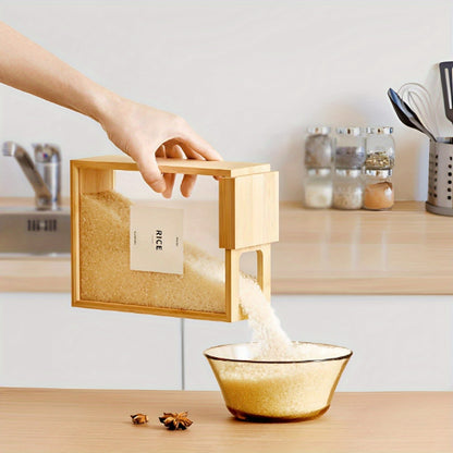 2pcs High Quality 101.44 Ounces Reusable Rectangular Kitchen Food Storage Boxes, Wooden Food Storage Boxes with Sliding Lids- Beans, Pasta, Cereals And More Housewarming, Mother'S Day