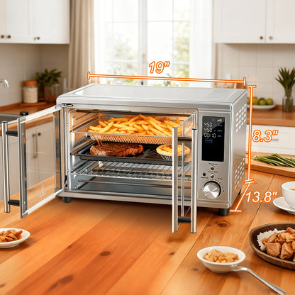 29.6QT XL Air Fryer Oven with Smart Probe, 12-in-1 Digital Toaster Oven Combo for Large Family, Stainless Steel Countertop Oven, Includes 7 Accessories & Rotisserie, 450°F Rapid Heat for Baking & Roasting