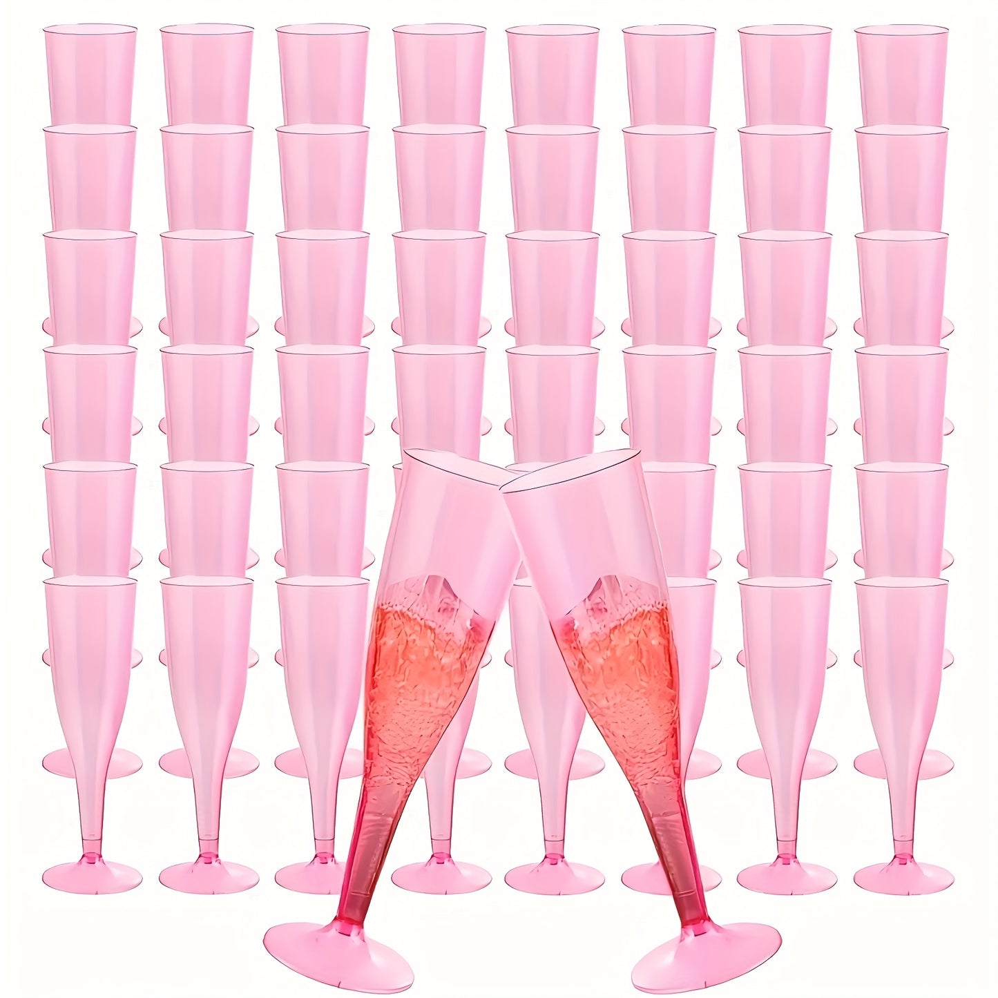 PUREDOVE 25/50pcs of Transparent Pink Plastic Champagne Glasses, Disposable Mimosa Cups, Pink Plastic Wine Glasses, Made from -Grade PS, Free of BPA, Sturdy, And Elegantly Shaped for Weddings, Cocktails, Holidays, And Outdoor Events