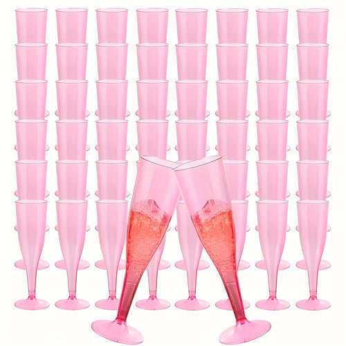 PUREDOVE 25/50pcs of Transparent Pink Plastic Champagne Glasses, Disposable Mimosa Cups, Pink Plastic Wine Glasses, Made from -Grade PS, Free of BPA, Sturdy, And Elegantly Shaped for Weddings, Cocktails, Holidays, And Outdoor Events