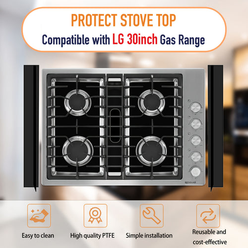 [Non-Stick Washable Cover] Gas Stove Burner Guard - Reusable Stove Cover for 30-Inch LG Gas Stove Models - Non-Stick Washable Stove Top Cover, Two Specifications: (One Pad) Or (One Pad Plus Two Sealing Strips And One Square Gasket), Suitable for LG Stove