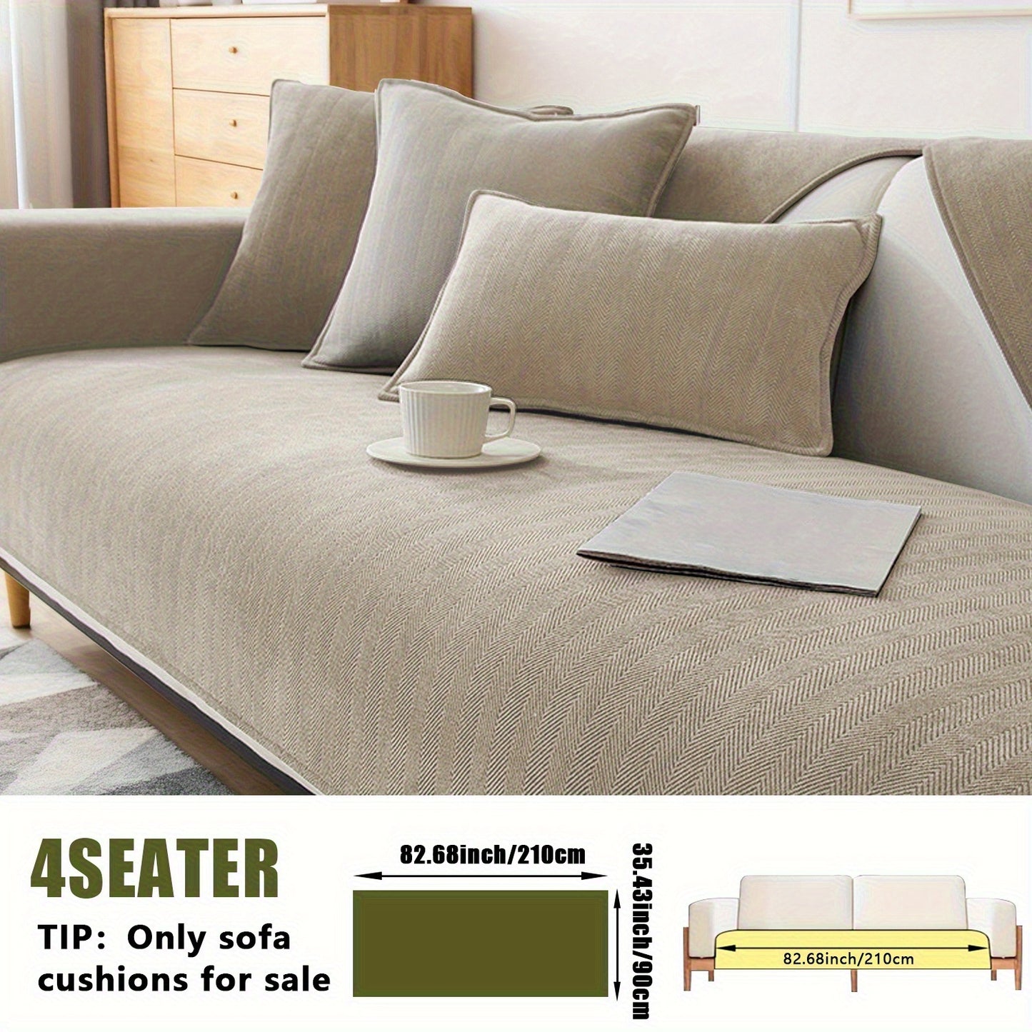 1pc of Pet-Friendly Chenille Ribbed Sofa Cover That Is Non-Slip And Machine Washable, Made from Soft Stretch Fabric Suitable for 2, 3, Or 4-Seater And Sectional Sofas. It Enhances Contemporary Home Decor in Living Rooms, Bedrooms, And Offices
