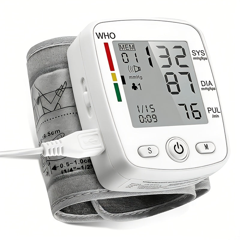 Wrist Blood Pressure Monitor Digital BP Monitor Rechargeable BP Machine With 2x99 Readings Memory Large LCD Display Voice Broadcast Portable Carrying