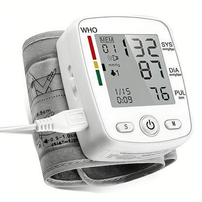 Wrist Blood Pressure Monitor Digital BP Monitor Rechargeable BP Machine With 2x99 Readings Memory Large LCD Display Voice Broadcast Portable Carrying