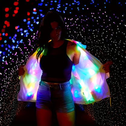 1 LED Party Jacket for Adults - Washable, Colorful Glowing Costume Suitable for Halloween, Christmas, Dance, And Social Gatherings - Unisex, Battery Powered (Excluding AA Batteries), Polyester Fabric, Perfect for Parties And Events, Holiday Attire