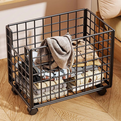 1pc Metal Storage Basket with Wheels, Multifunctional Organizer for Laundry, Bathroom and Kitchen, Without Lid, Home Organization Baskets, Boxes and Containers, Shelf Baskets