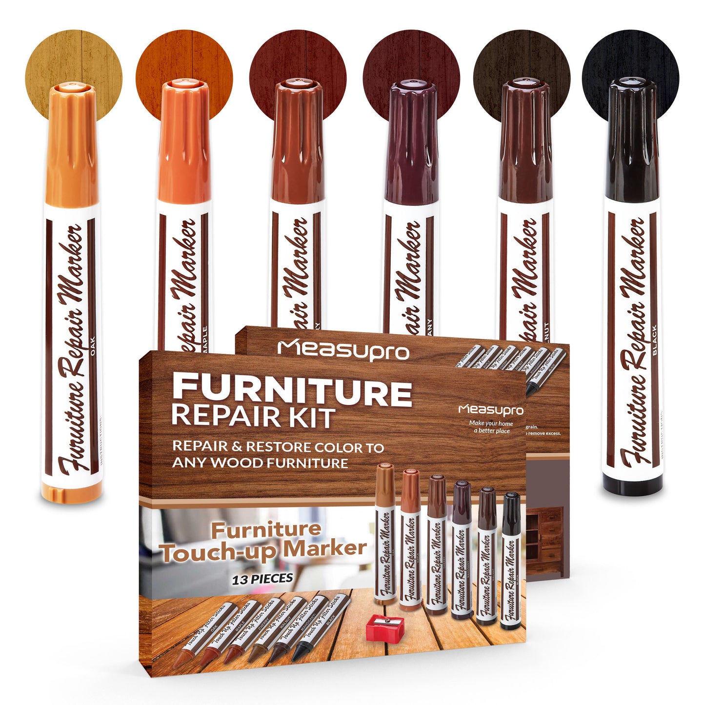 Wood Scratch Repair Kit Furniture Touch Up Markers Scratch Stain Repair Pens for Wood Furniture Tables Desks Floors Bedposts Cabinets Dark Light Mixed Colors 13 PC or 34 PC Carpenter Essential