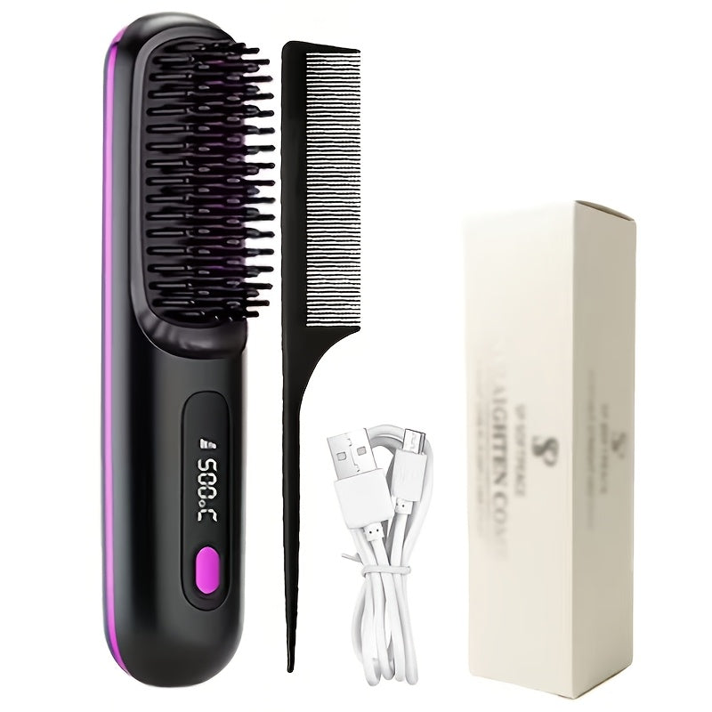 Ladies' Portable Wireless Mini Straightener, 3-speed Adjustable Temperature, LED Display Screen, USB Charging 2000mAh Battery, Professional Styling, Creating Smooth And Shiny Hair, Suitable for Home, Travel, And Holidays