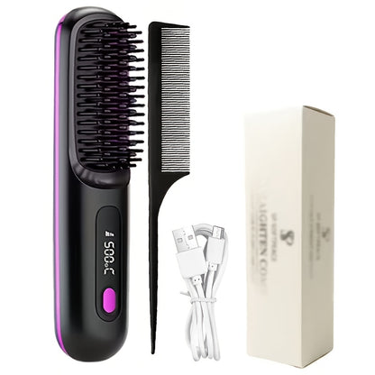 Ladies' Portable Wireless Mini Straightener, 3-speed Adjustable Temperature, LED Display Screen, USB Charging 2000mAh Battery, Professional Styling, Creating Smooth And Shiny Hair, Suitable for Home, Travel, And Holidays