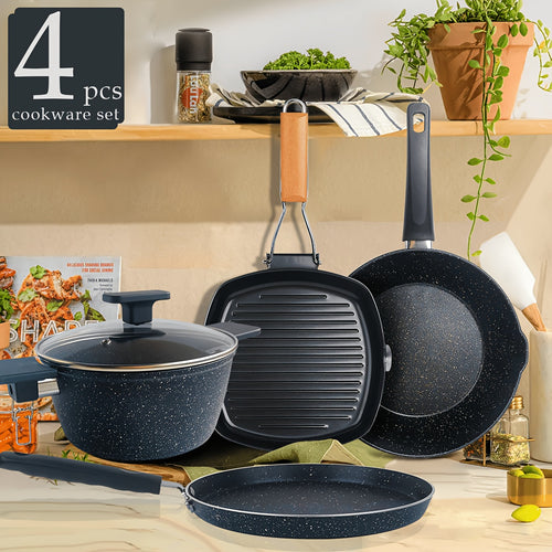 Pan 4pcs Pan Set Non-stick Kitchen Cookware Set Non-stick Cooking Set Including Frying Pan (black)