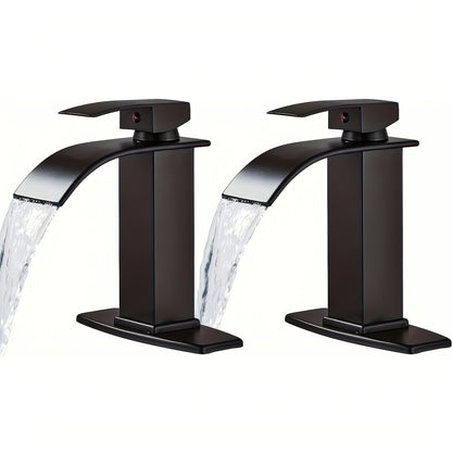 Waterfall Bathroom Sink Faucet, Single Hole or 3-Hole Mixer Tap with 6" Deck Plate, Ceramic Valve, Vanity Faucet for Farmhouse RV Bathroom, Brushed Gold Matte Black Nickel Chrome