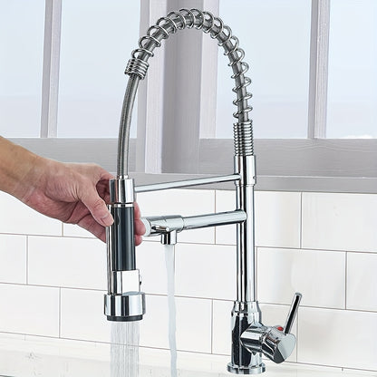 Kitchen Faucet with Pull Down Sprayer Single Handle Single Hole High Arc Spring Commercial Sink Faucet – 360° Swivel Splash-Proof Nozzle, Matte Black Chrome Brushed Nickel, Modern Monobloc Mixer Tap