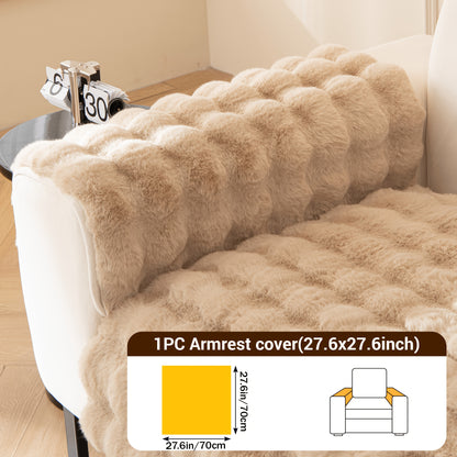 Bubble Soft Faux Rabbit Sofa Cover - Non-Slip 3/4 Seat Stretchable Slipcover Durable Furniture Protector Breathable Sofa Cover for Living Room, Bed, Dorm (Beige/Dark Grey/Khaki, 35.5X71/83Inch) - Comfortable Home Decoration, Warm And Easy to Clean